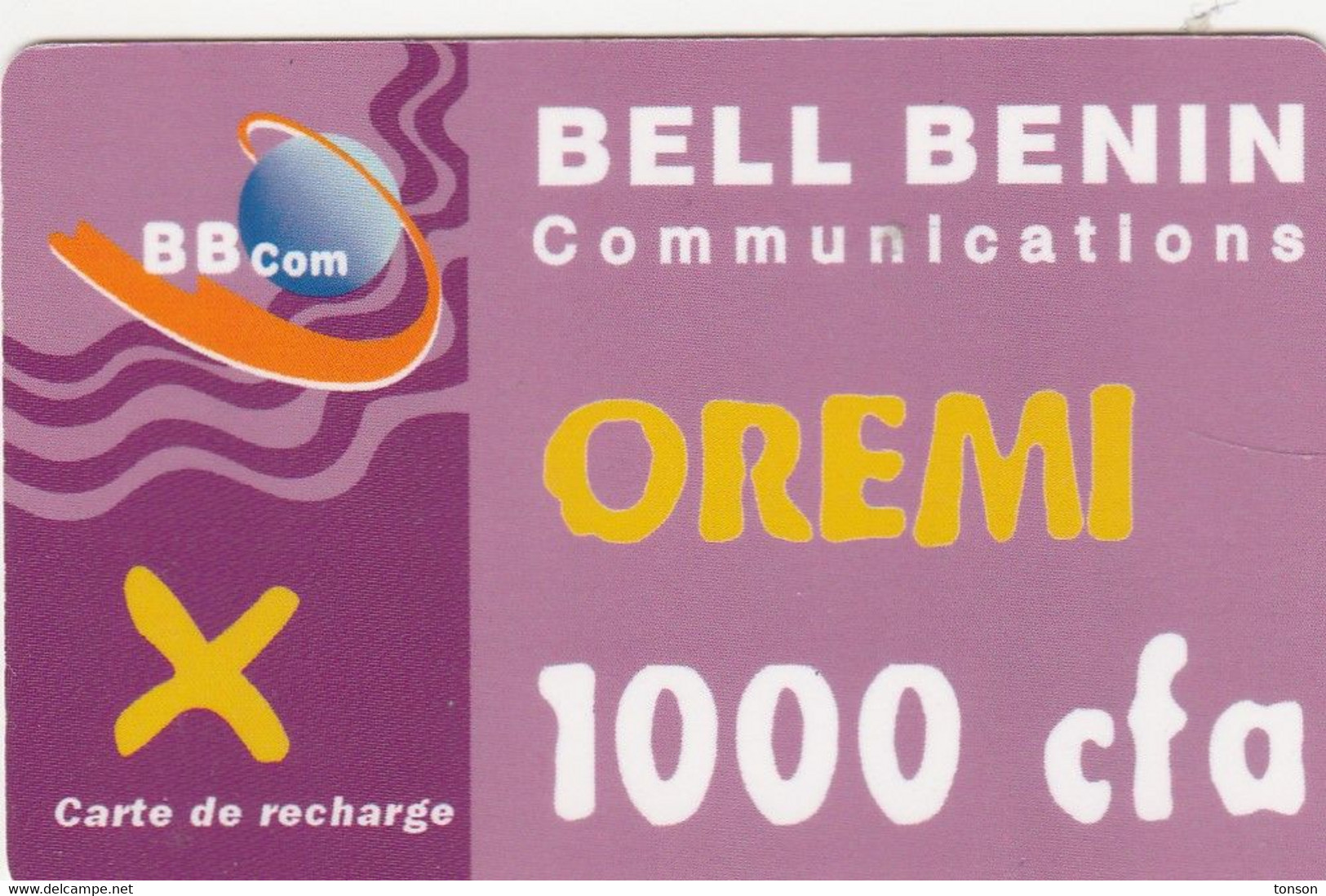 Benin, BJ-ORE-REF-0001B, 1000 Cfa, Bell Benin Communications - Oremi (light Pink), 2 Scans. - Benin