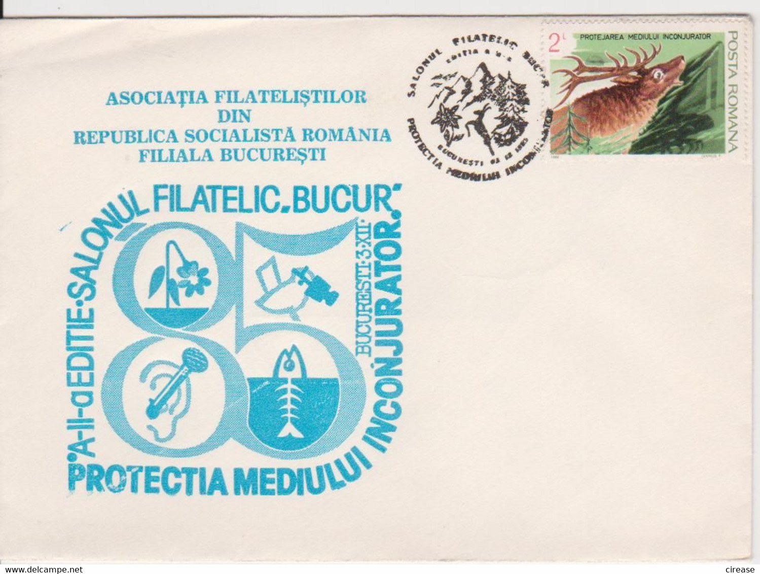 STOP ENVIRONMENTAL POLLUTION STAMP DEER ROMANIA SPECIAL COVER - Inquinamento