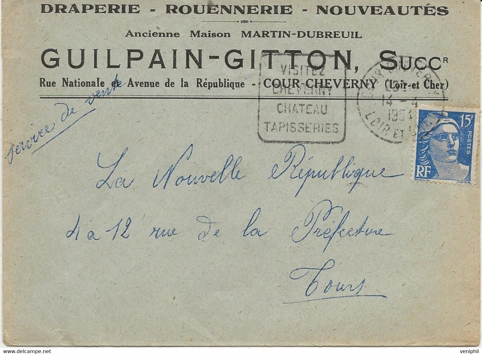 LETTRE OBLITERATION DAGUIN - " - VISITEZ CHEVERNY CHATEAU TAPISSERIES -ANNEE 1954 - Mechanical Postmarks (Other)