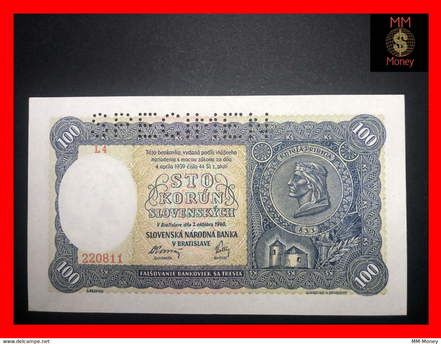 SLOVAKIA 100 Korun 7.10.1940  P. 10 S  UNC - Eslovaquia