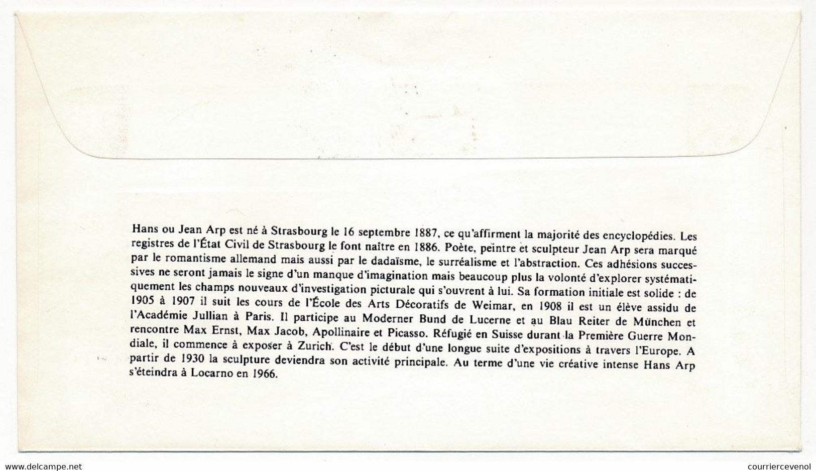 FRANCE => Enveloppe FDC - 5,00 La Danseuse ARP - 8 Novembre 1986 - Strasbourg + Conseil De L'Europe - 1980-1989