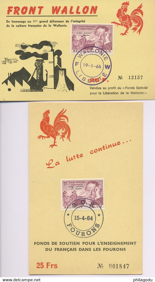 1964. 2 Cartes Avec Le Tp Surchargé. Aurait Défendu Les Fourons - Erinnophilia [E]