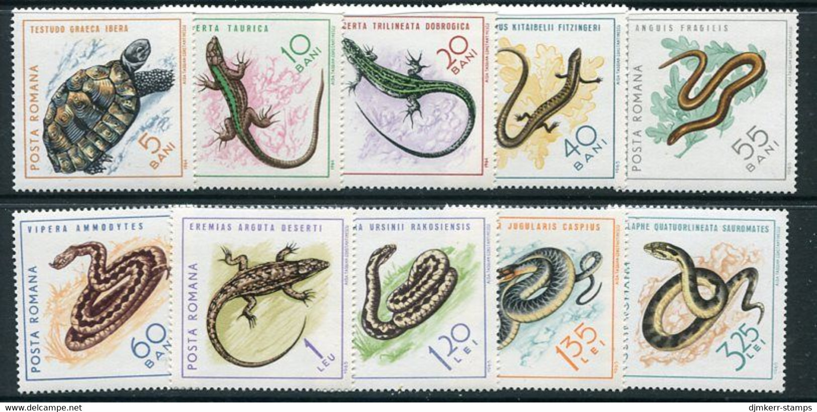 ROMANIA 1965 Reptiles MNH / **.  Michel 2377-86 - Nuovi