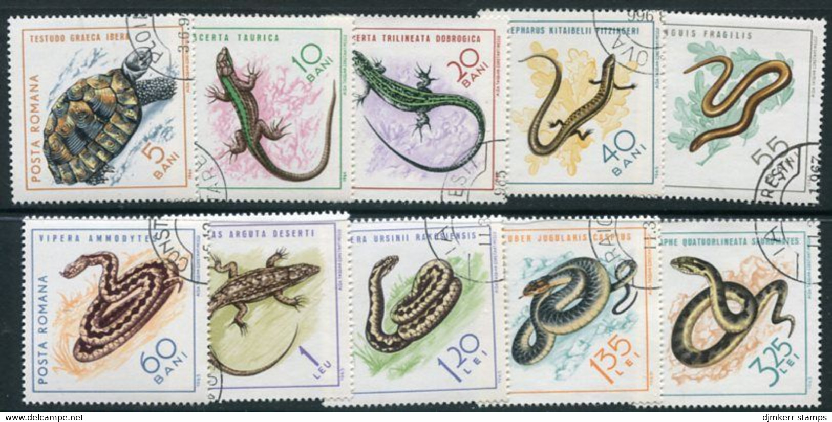 ROMANIA 1965 Reptiles Used.  Michel 2377-86 - Used Stamps