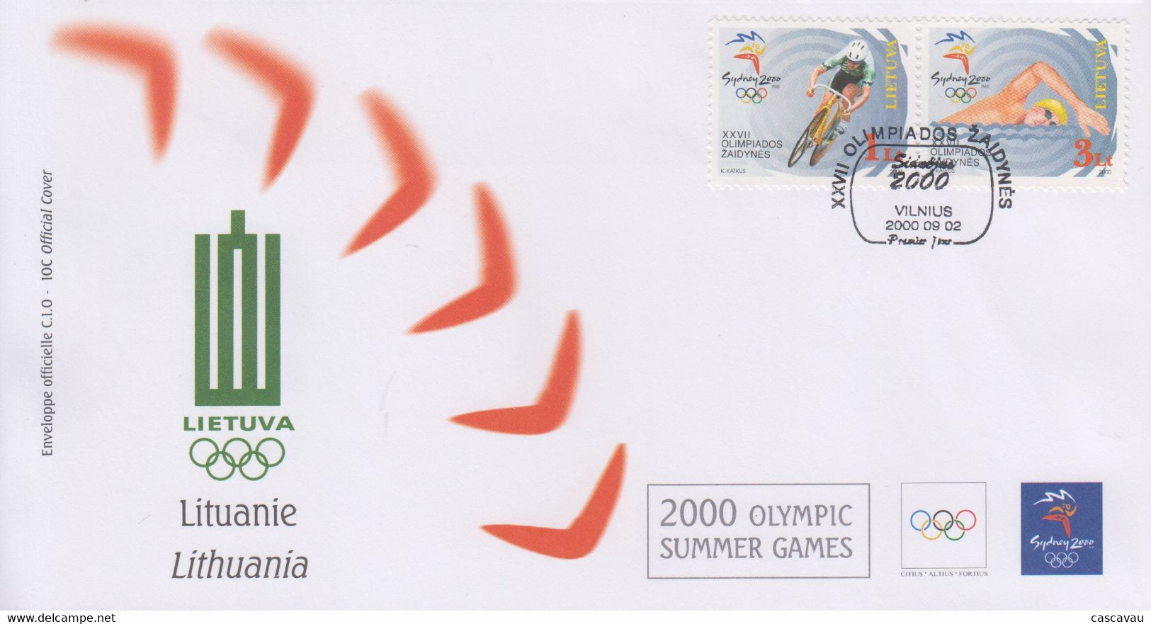 Enveloppe  FDC  1er   Jour   LITUANIE   Jeux  Olympiques  De  SYDNEY   2000 - Summer 2000: Sydney