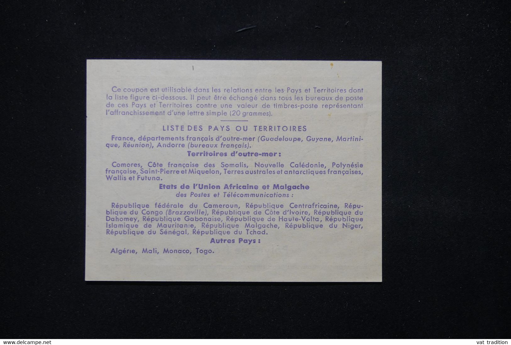 POLYNÉSIE - Coupon Réponse De Papeete - L 78609 - Lettres & Documents