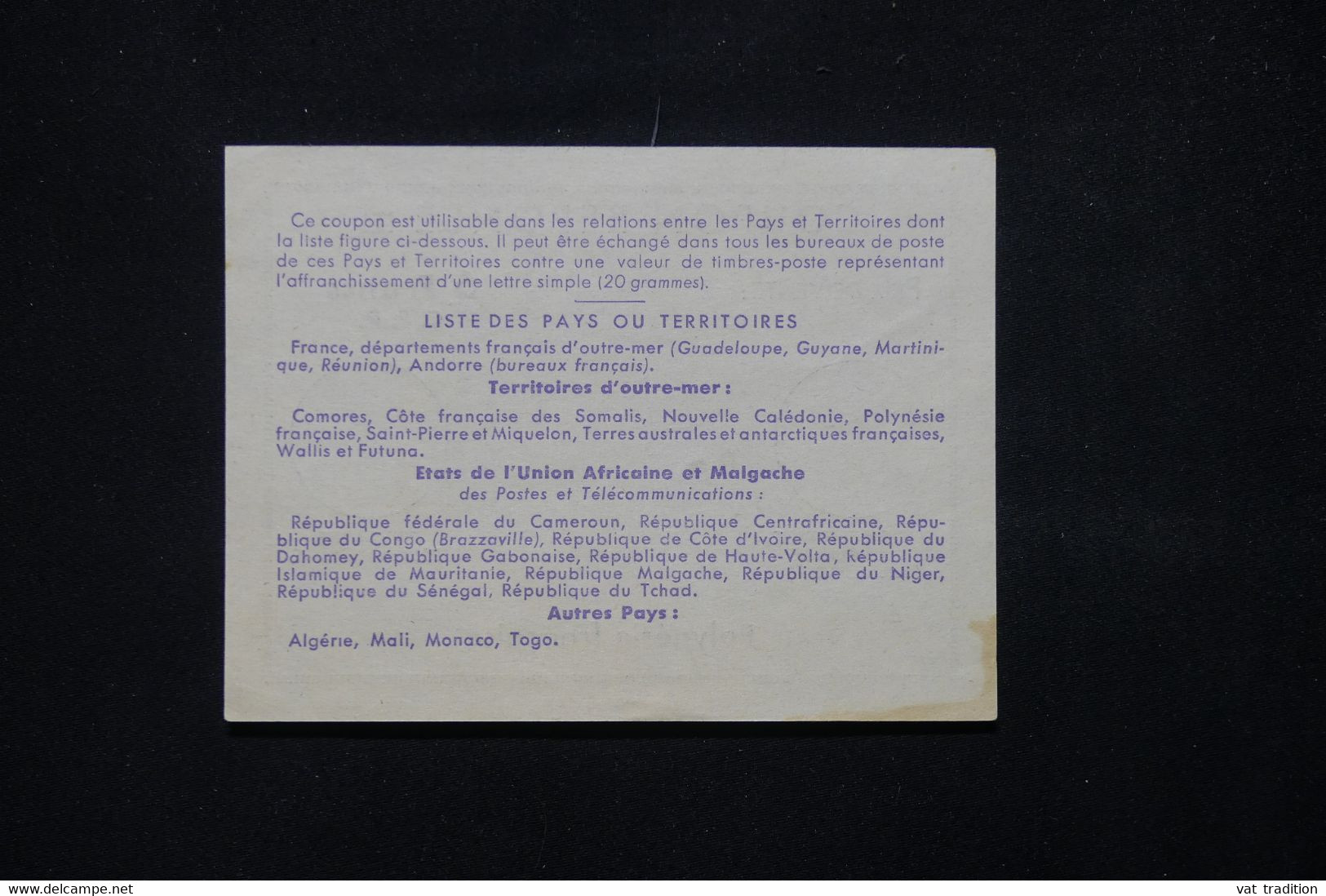 POLYNÉSIE - Coupon Réponse De Papeete - L 78612 - Brieven En Documenten