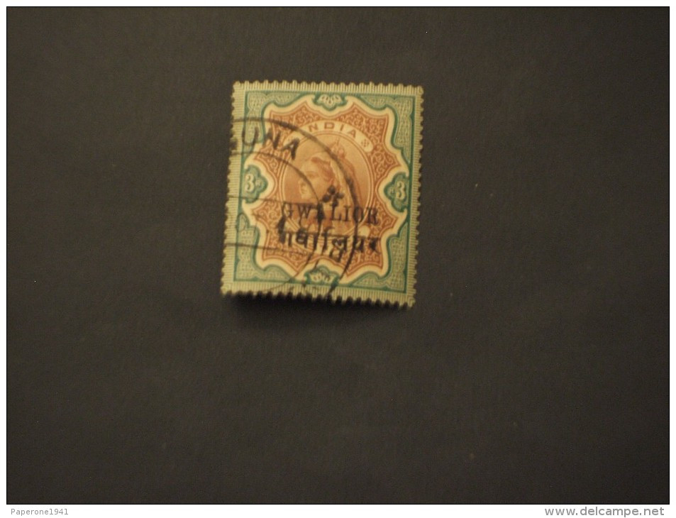 GWALIOR - 1886/900 REGINA 3 R. - TIMBRATO/USED - Gwalior