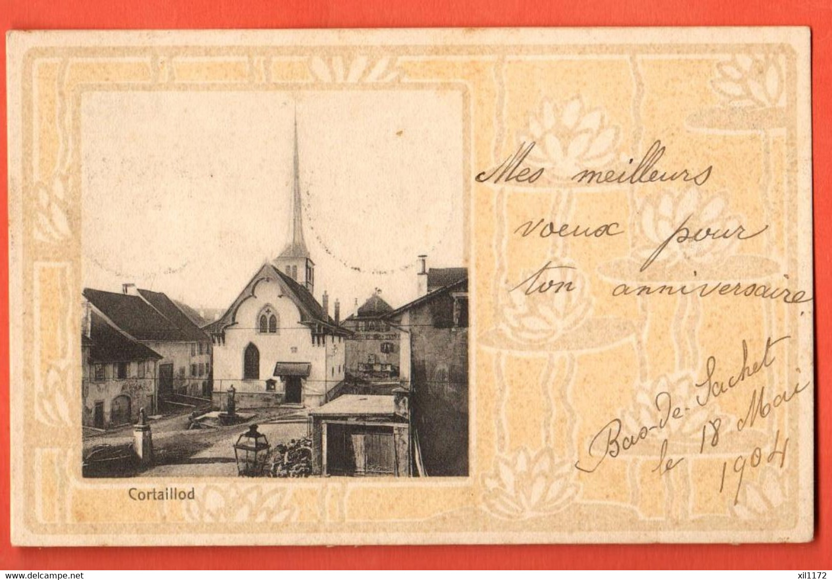 ZBV-21 Litho Cortaillod Eglise Temple.  Précurseur. Circulé 1904 - Cortaillod