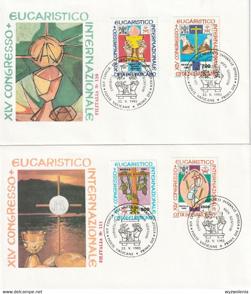 DV 198) VATIKAN 1993 Mi# 1093-1096 FDC: 45. Eucharistischer Kongress In Sevilla, Abendmahl Wein Brot - Briefe U. Dokumente