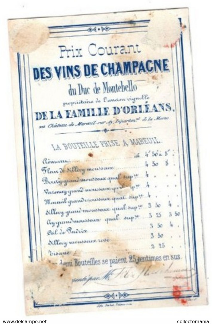 1 Carte Porcelaine Duc De Montebello Propiétaire De L'Ancien Vignoble De La Famille D'Orléans Mareuil-sur -Aÿ  Marne - Porcelana
