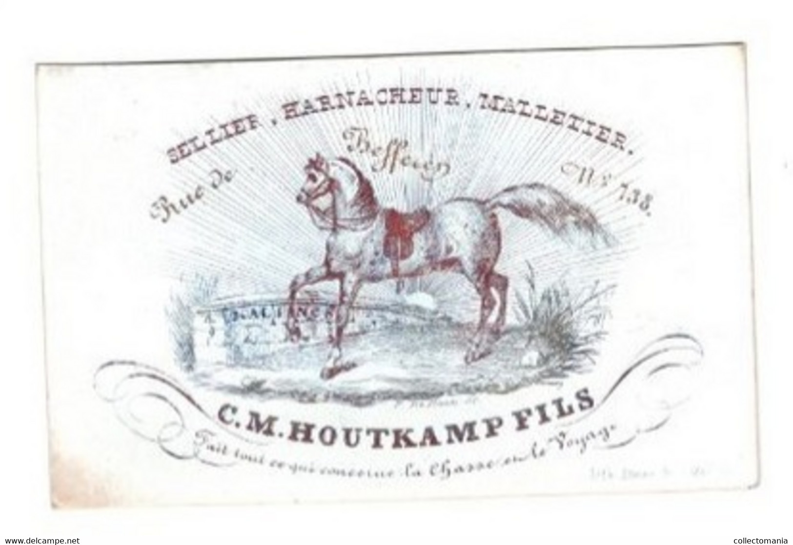 1 Porseleinkaart Zadelmaker Paard Cheval HorseSellier Harnacheur Malletier Rue Des Befferen Malines  Houtkamp Fils Litho - Porcelaine