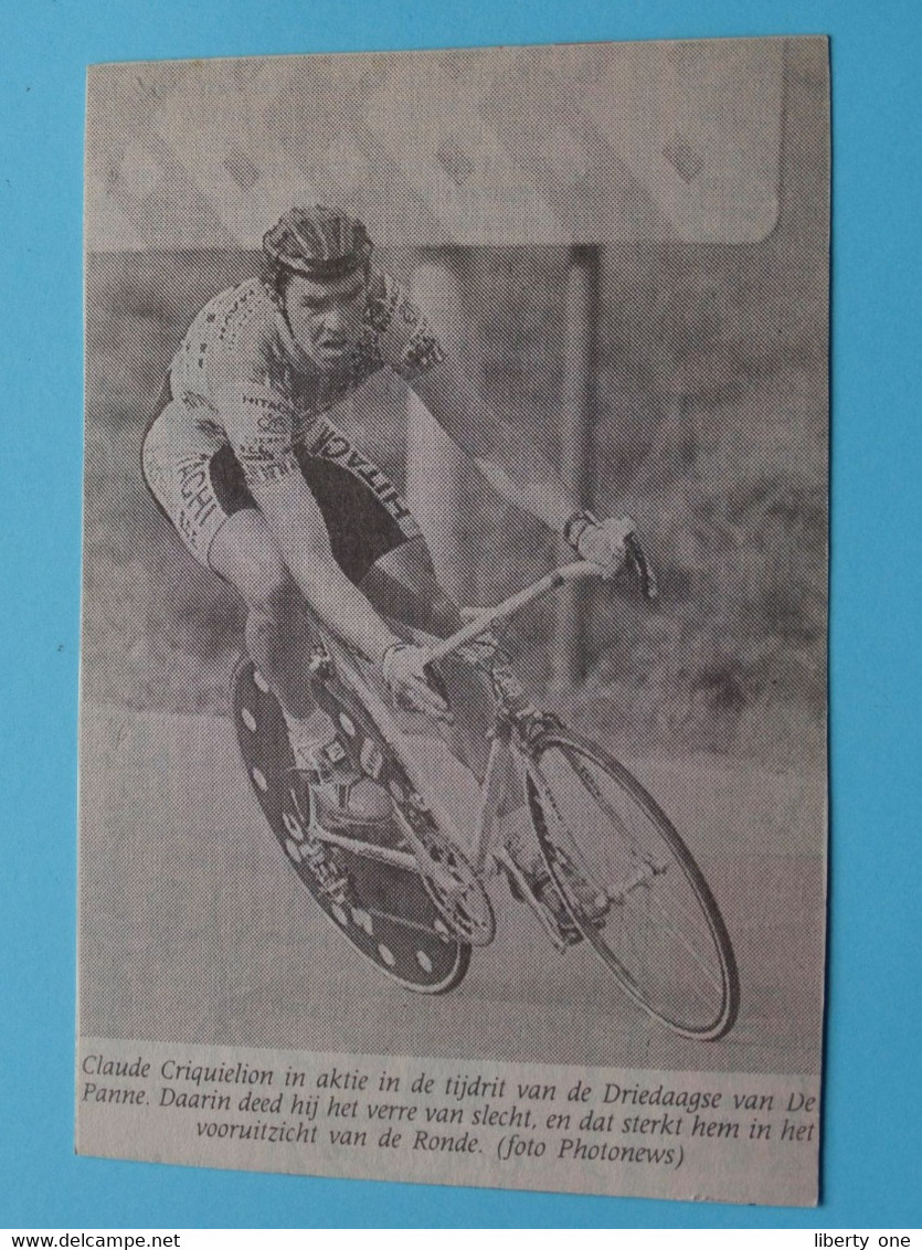 Claude CRIQUIELION In Aktie In De Tijdrit V/d Driedaagse DE PANNE : 19?? ( Zie Foto Voor Detail ) KRANTENARTIKEL ! - Cyclisme
