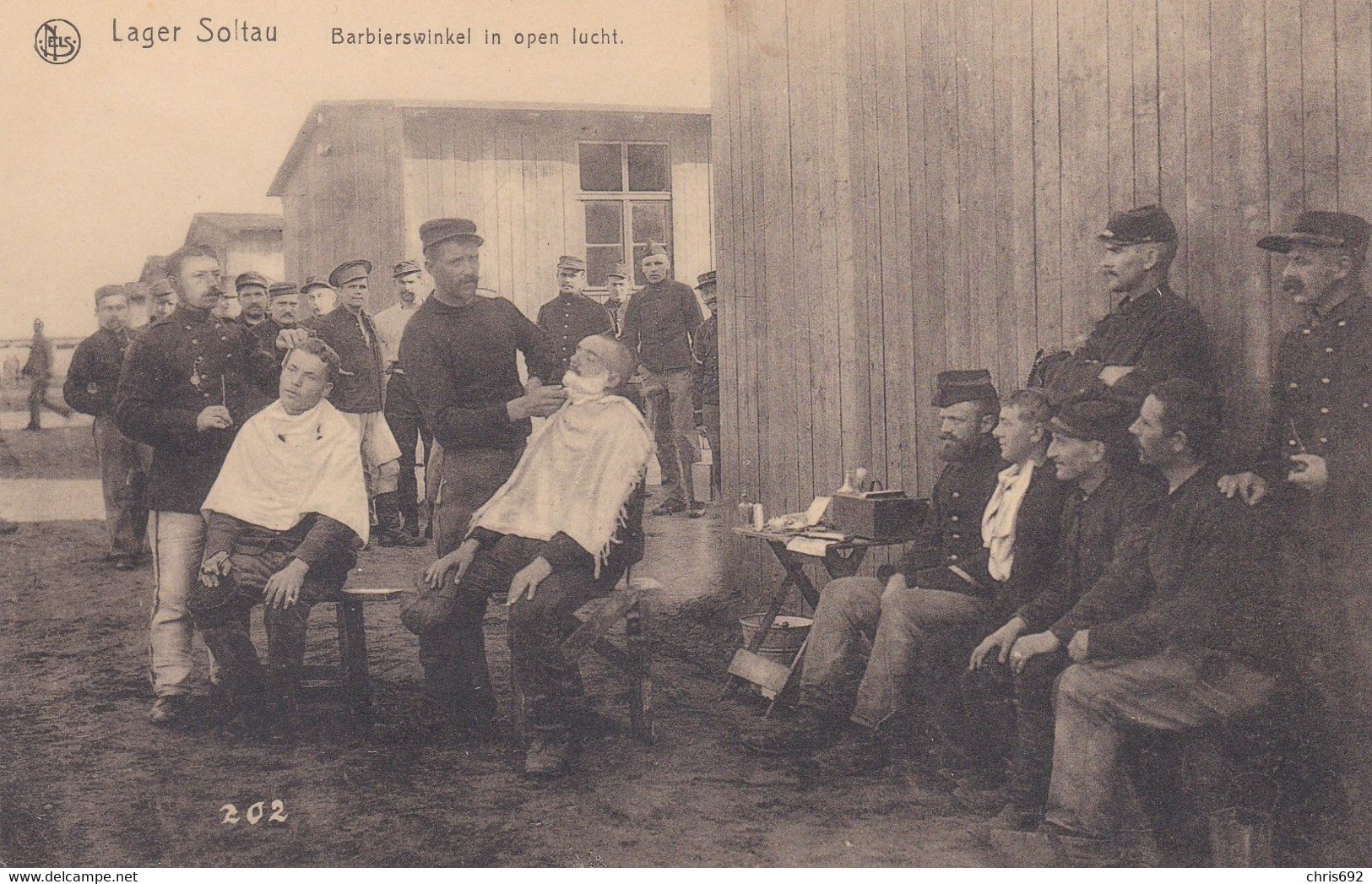 Lager Soltau Barbierswinkel In Open Lucht Barbier Camp De Prisonnier - Guerre 1914-18