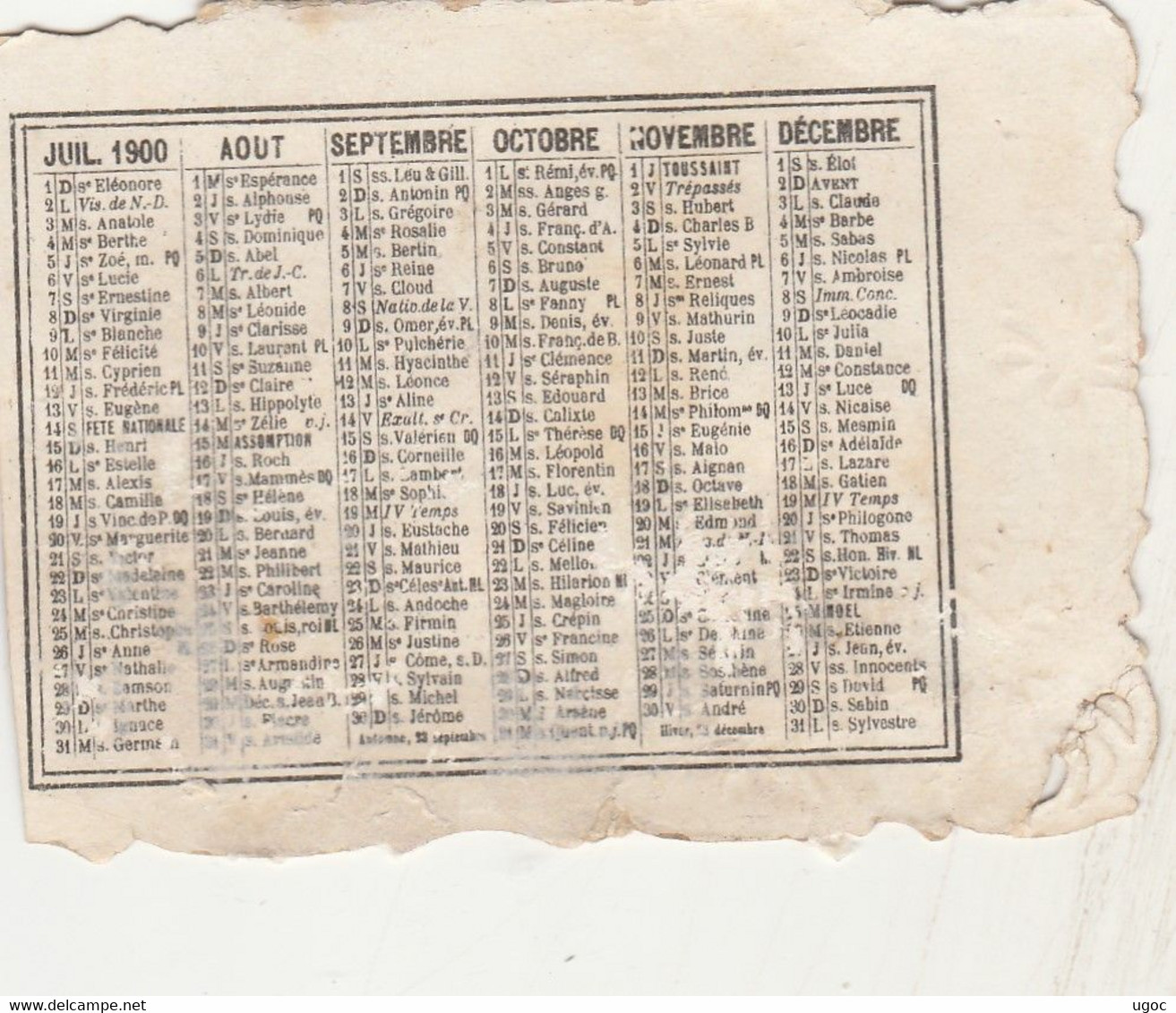 Demi Calendrier De Juillet à Décembre De 1900 - PUB Moka WILLIOT - 104 - Petit Format : 1901-20