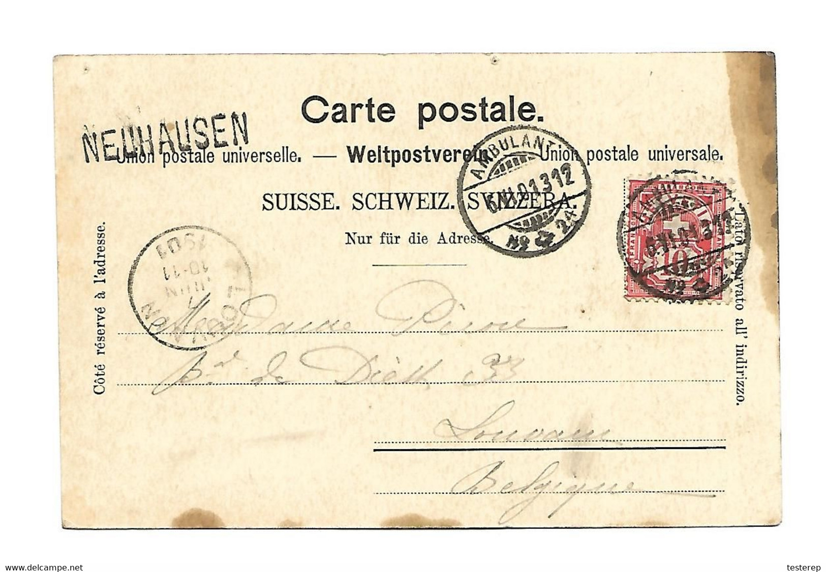 NEUHAUSEN  Bahnwagenvermerk Bahnpost 6.VI.1901  Nach Leuven/Belgien - Other & Unclassified