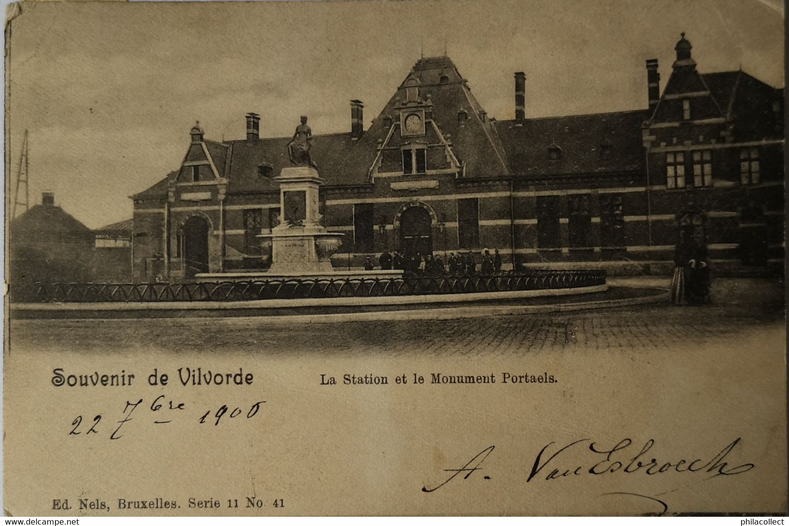 Vilvorde - Vilvoorde // Souvenir De // Station Et Le Monument Portaels 1905 - Vilvoorde