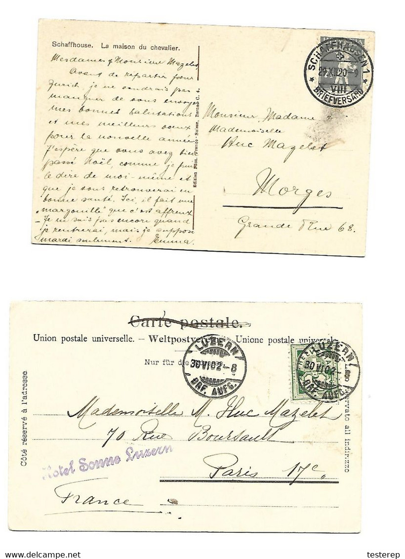 2 St. LUZERN 1902 / Paris  +SCHAUFFHAUSEN 1920 - Autres & Non Classés