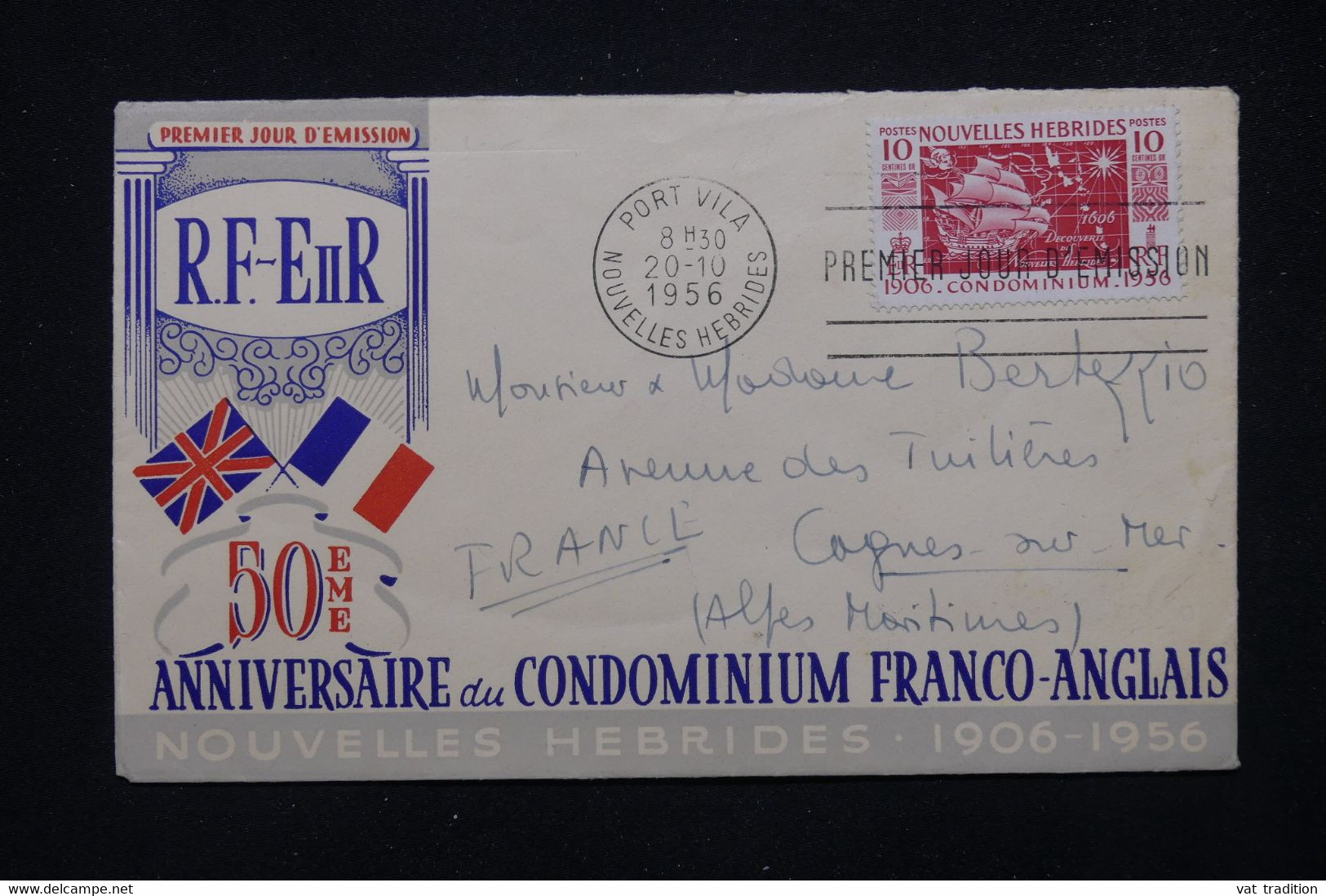 NOUVELLE HÉBRIDES - Enveloppe FDC En 1956 Pour La France  - L 78680 - FDC