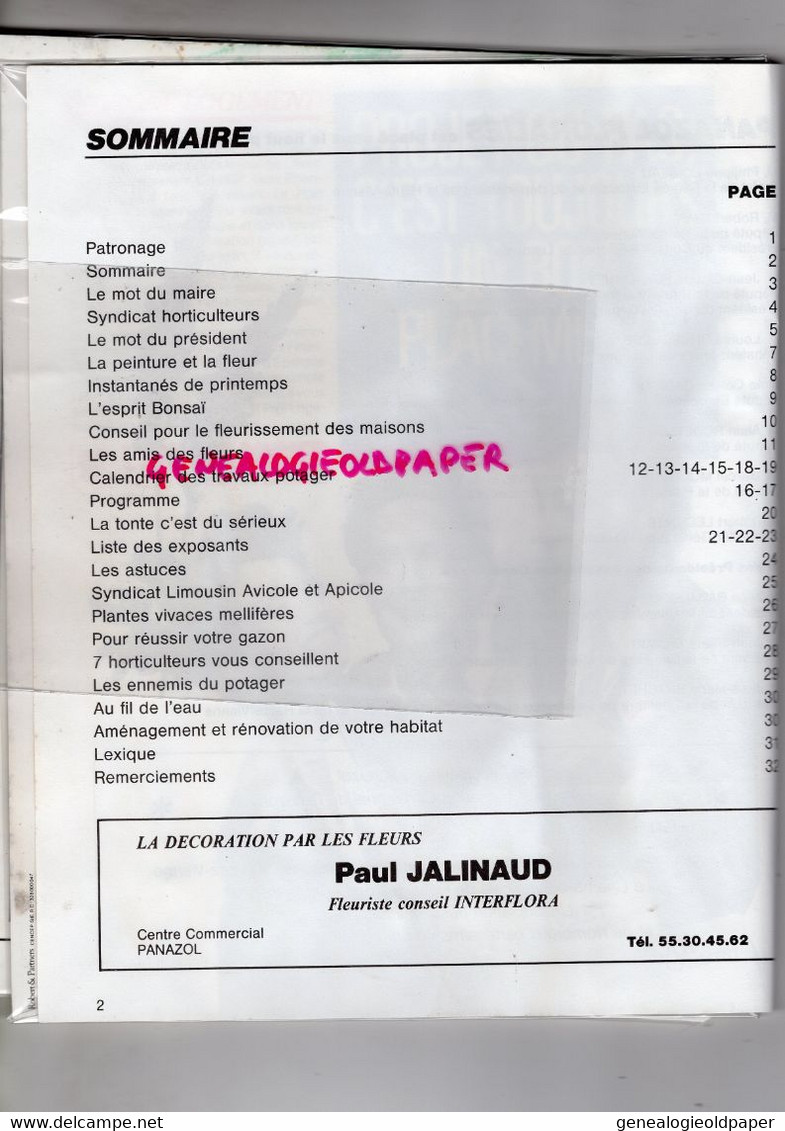 87 -PANAZOL- FLORALIES AVRIL 1989- ILLUSTRATION MICHALLON- CAISSE EPARGNE-BERNARD DELAGE MAIRE-DOMINIQUE LANARDE-PECAUD - Limousin