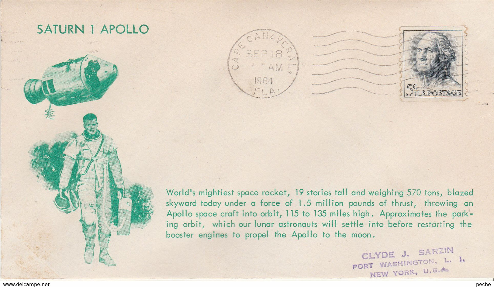 N°849 N -lettre (cover) Saturn 1 Apollo - North  America