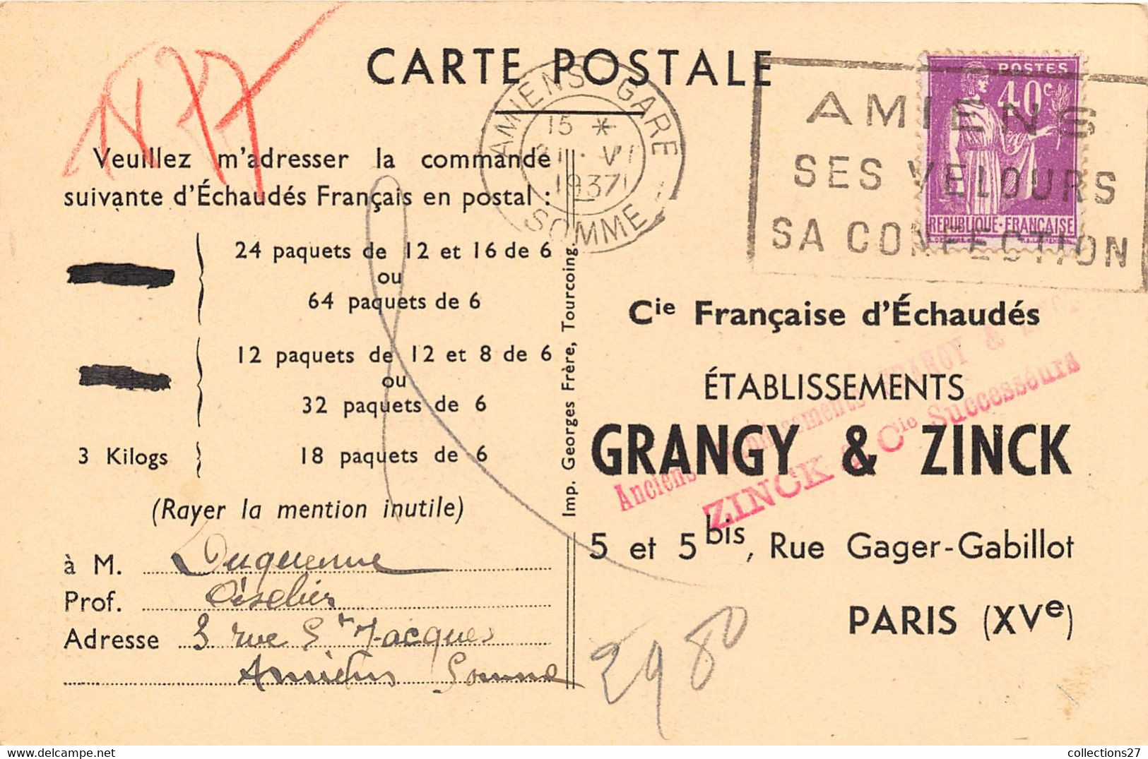 PARIS-75015-5 ET 5 BIS RUE GAGER-GABILLOT- ETABLISSEMENTS GRANGY ET ZINCK, FOURNIL ET EMBALLAGE - Paris (15)