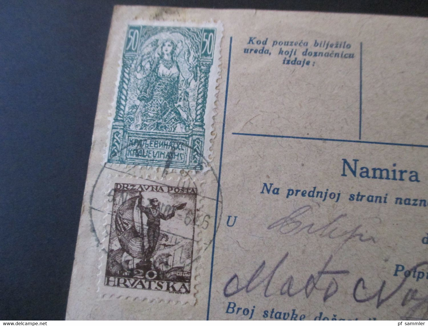 Kroatien / Jugoslawien / SHS 1919  Postanweisung Zagreb - Cilipi Mit Ank. Stempel Und Österreich Nachporto Marke Nr. 50 - Cartas & Documentos