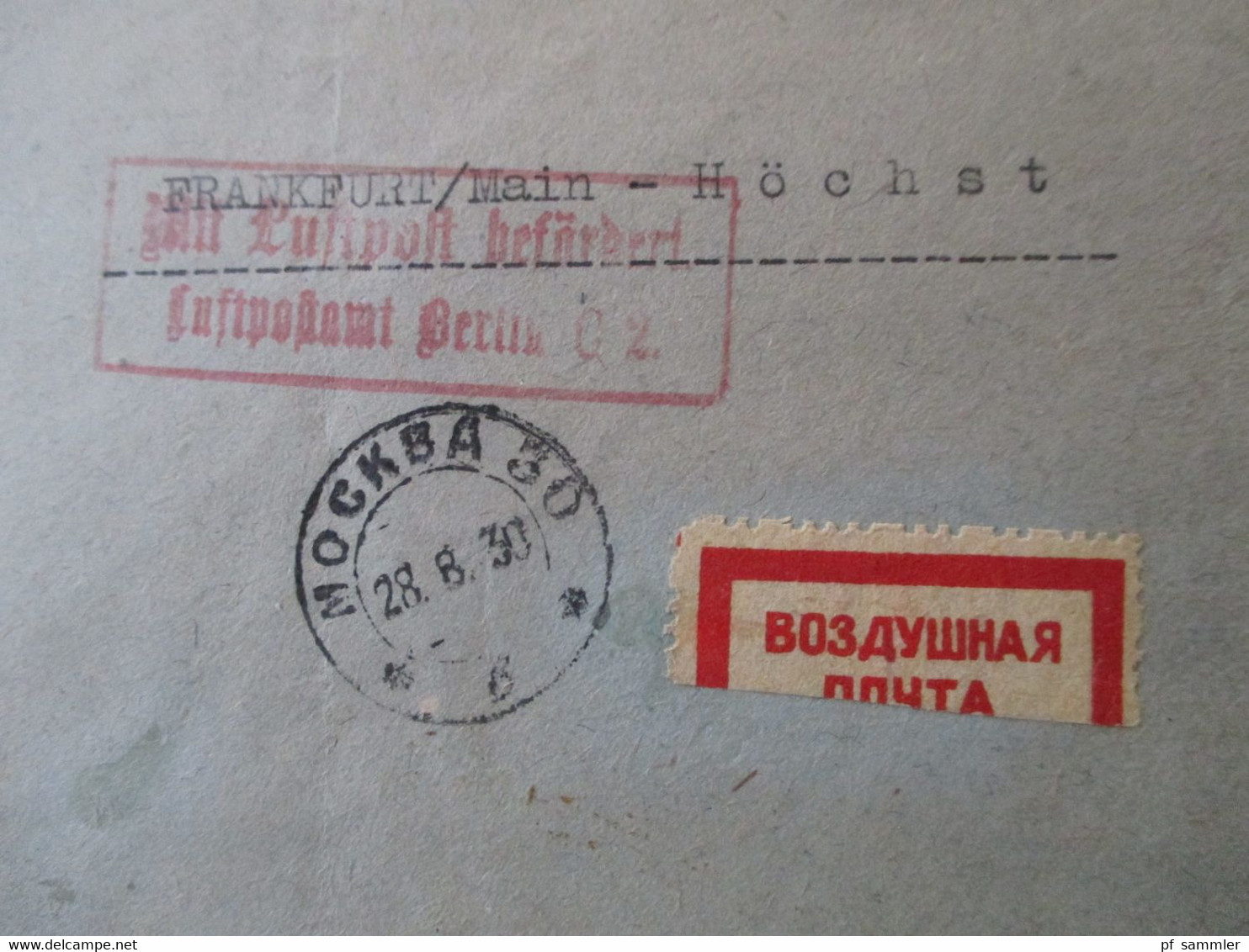 Russland 1930 Moskau - Frankfurt Einschreiben Luftpostbrief Roter Stempel Ra2 Mit Luftpost Befördert Luftpostamt Berlin - Briefe U. Dokumente