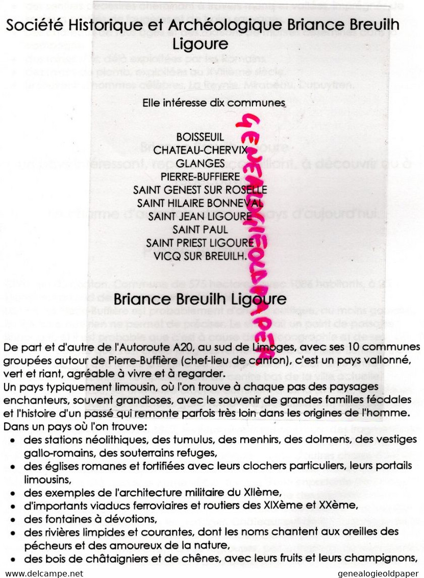 87- 10 COMMUNES BRIANCE BREUILH LIGOURE-BOISSEUIL-CHATEAU CHERVIX-GLANGES-PIERRE BUFFIERE-SAINT GENEST ROSELLE-VICQ- - Limousin