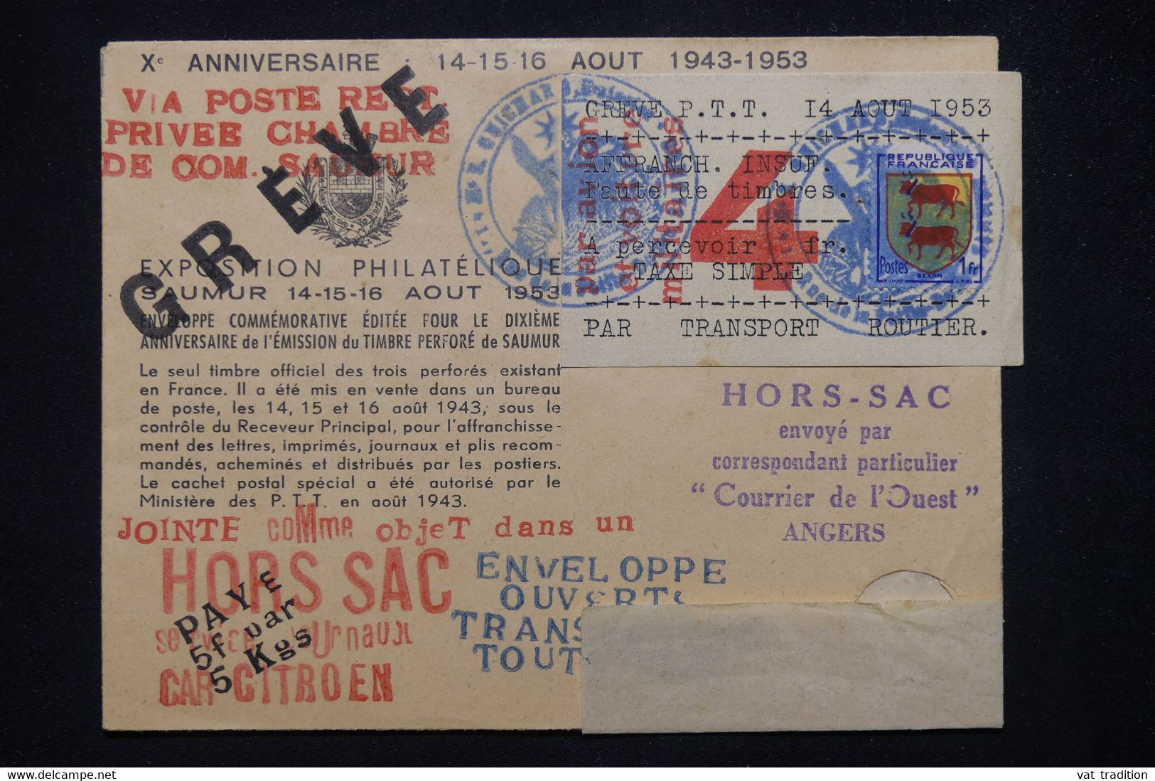 FRANCE - Enveloppe Avec Timbres De Grève De Saumur, Voyagé Par La Chambre De Commerce Hors Sac En 1953 - L 78711 - Other & Unclassified