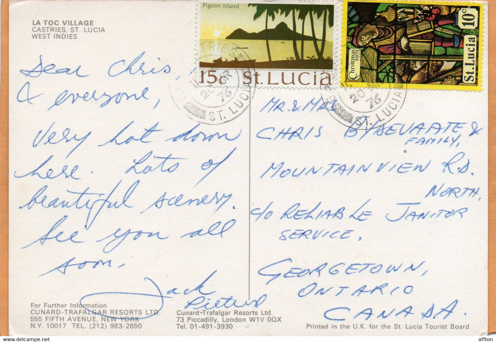 Saint Lucia Old Postcard Mailed - Santa Lucía