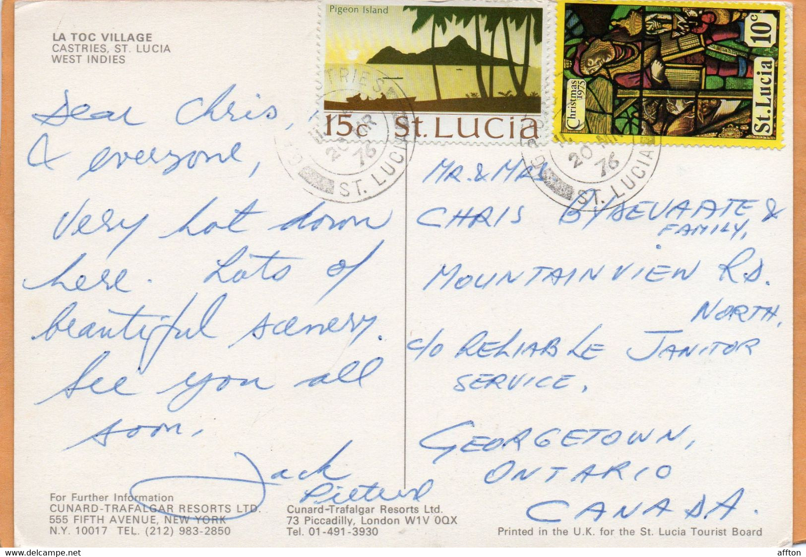 Saint Lucia Old Postcard Mailed - Santa Lucia