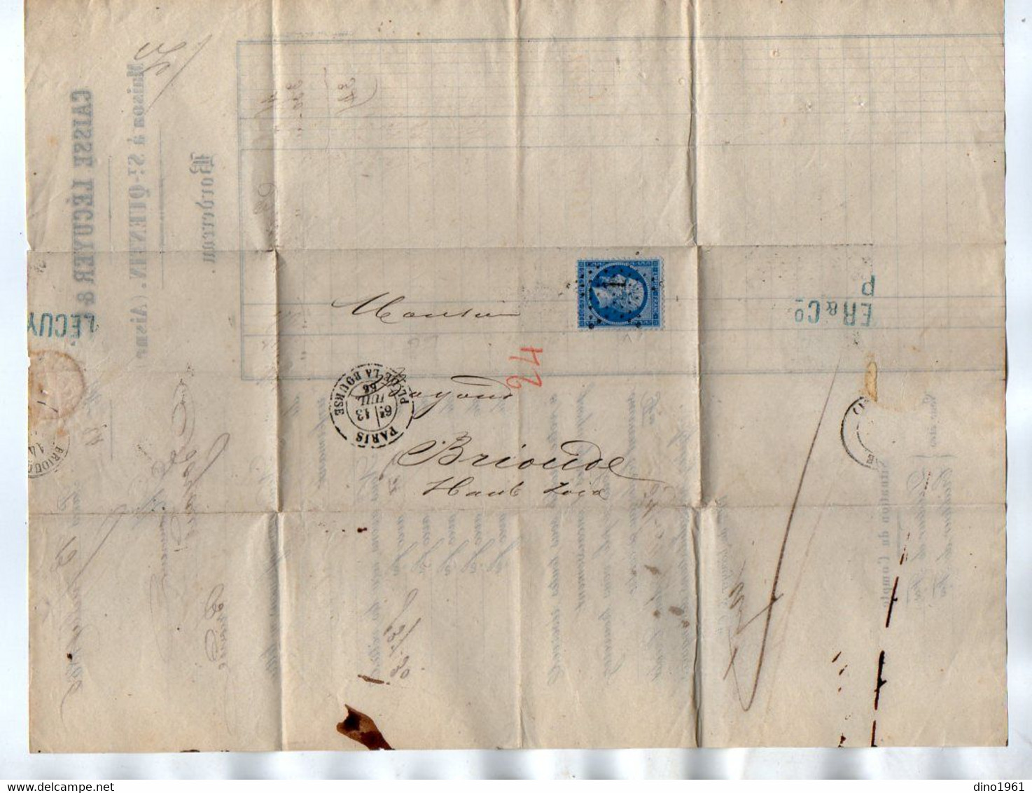 VP17.722 - Lettre / Facture - Caisse LECUYER & Cie à PARIS Maison à SAINT - QUENTIN ( Aisne ) Pour BRIOUDE - Banco & Caja De Ahorros