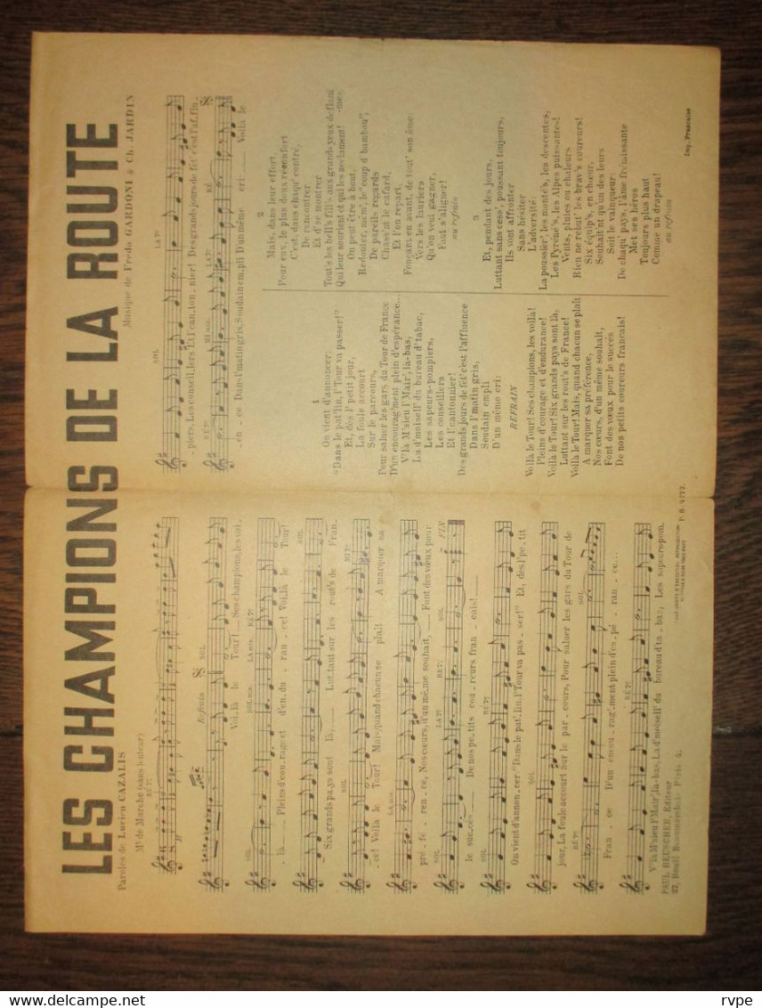 Ancienne Partition Chanson Officielle Du Tour De France Les Champion De La Route - Noten & Partituren