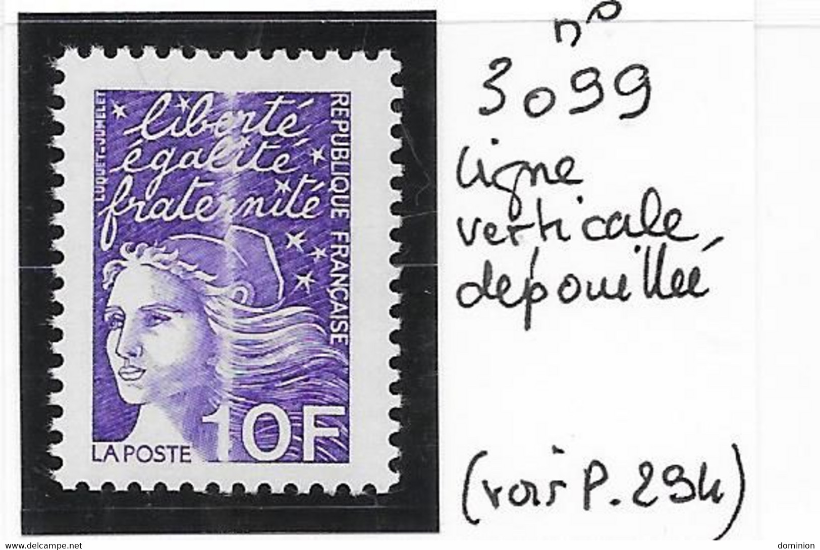 NOUVEAUTE VARIETE N° 3099 Ligne Verticale Dépouillée - Unused Stamps