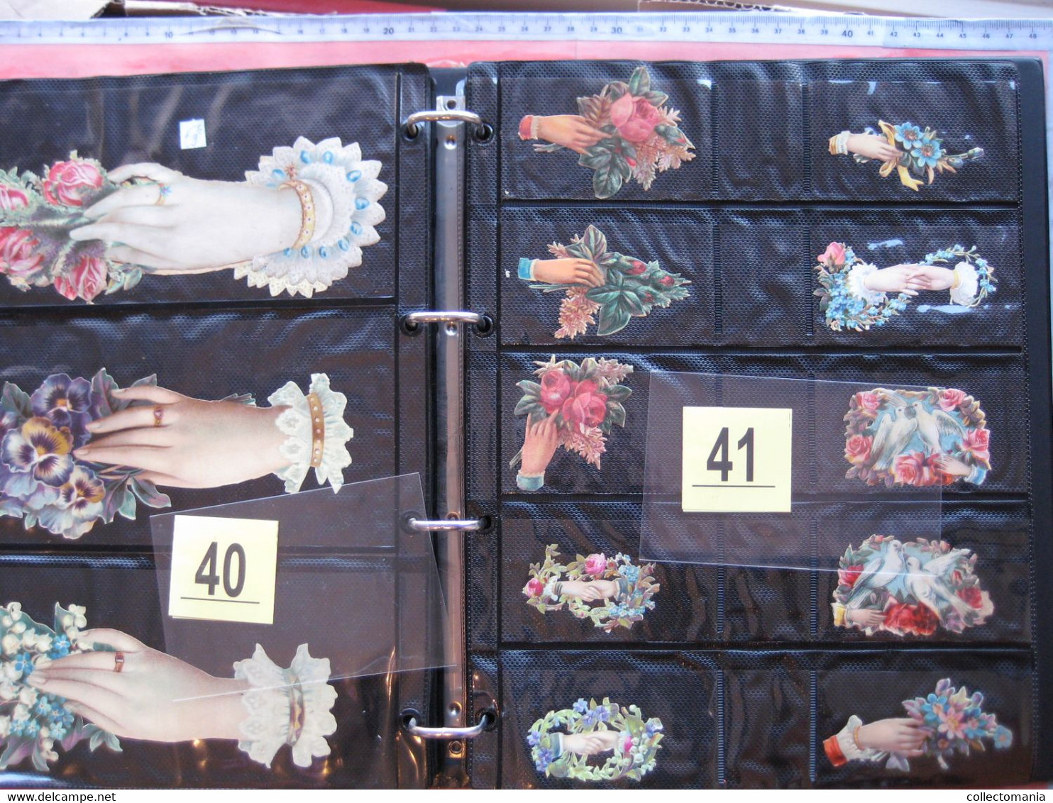 SCRAPS_MAP26 COLLECTION anno 1880 à 1900 Litho prints (count yourself ) die-cuts HANDS greetings Flowers Fleurs