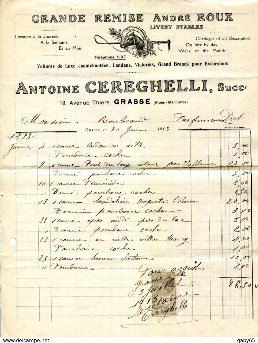 06.GRANDE REMISE.LOCATION DE VOITURES DE LUXE,LANDAUS,VICTORIAS...Etc.A.CEREGHELLI 19 AVENUE THIERS. - Verkehr & Transport