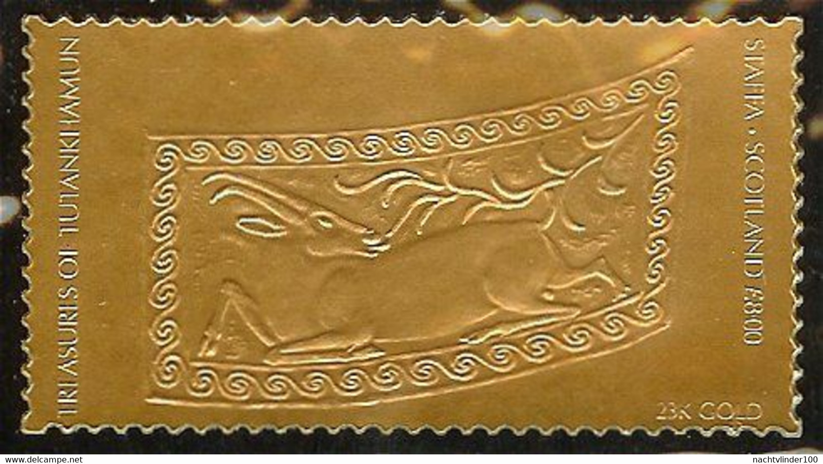 Mzm007 CINDERELLA KUNST CULTUUR TOETANCHAMON 23K GOLDEN STAMP TUTENKHAMUN HERT DEER ART STAFFA SCOTLAND 1981 PF/MNH - Cinderellas