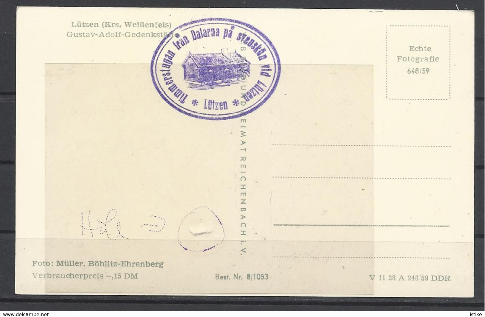 Germany, Lützen,Gustav-Adolf-Gedenkstatte, Interesting Signum OnBack Side, 1959. - Lützen