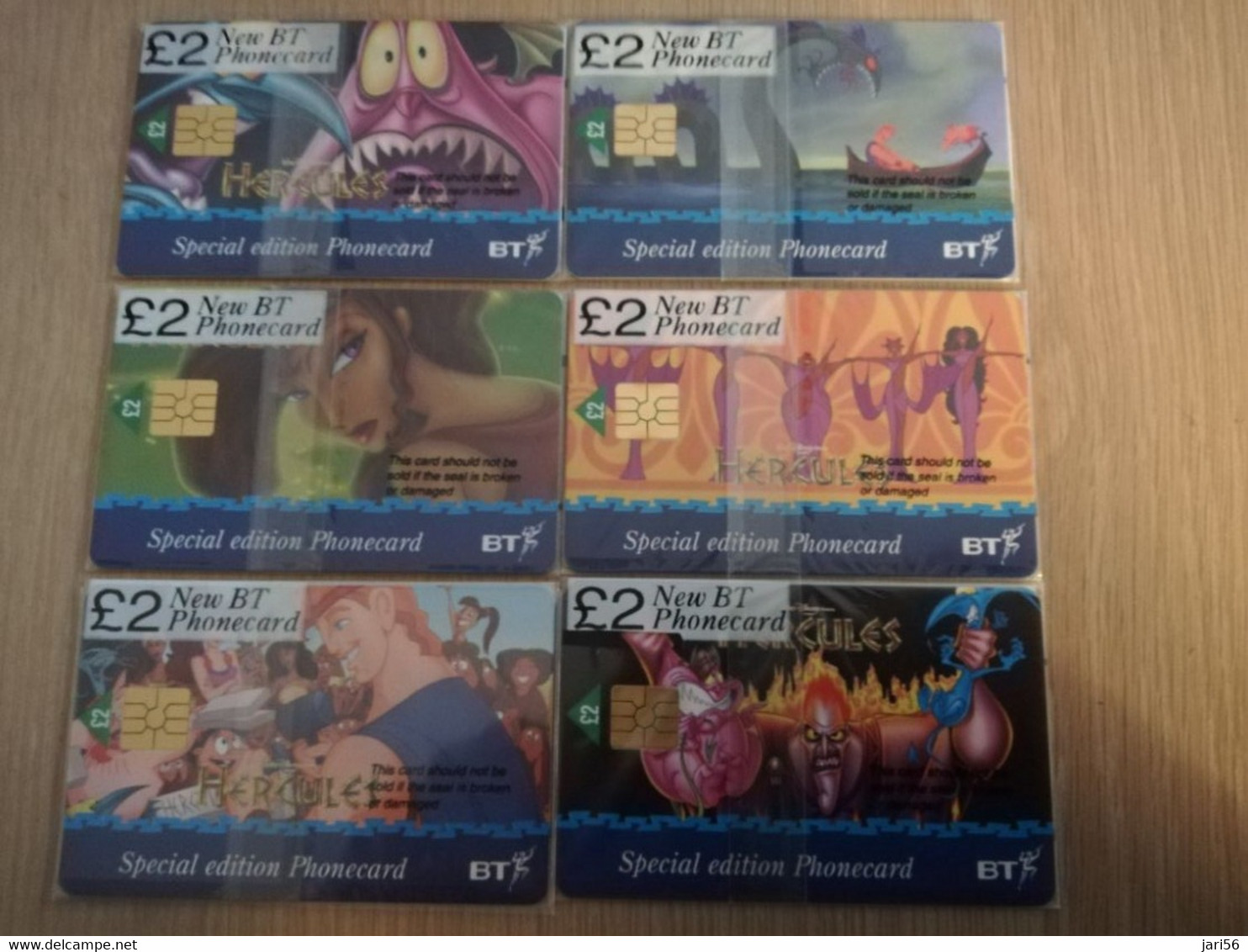 GREAT BRETAGNE  CHIPCARDS HERCULES/ DISNEY  SERIE 6X 2 POUND Sealed In Wrapper    MINT CONDITION      **3856** - BT General