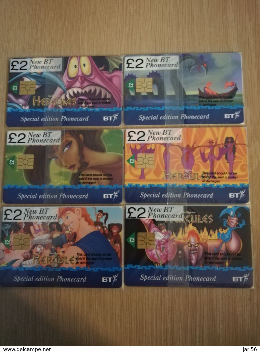 GREAT BRETAGNE  CHIPCARDS HERCULES/ DISNEY  SERIE 6X 2 POUND sealed in wrapper    MINT CONDITION      **3856**