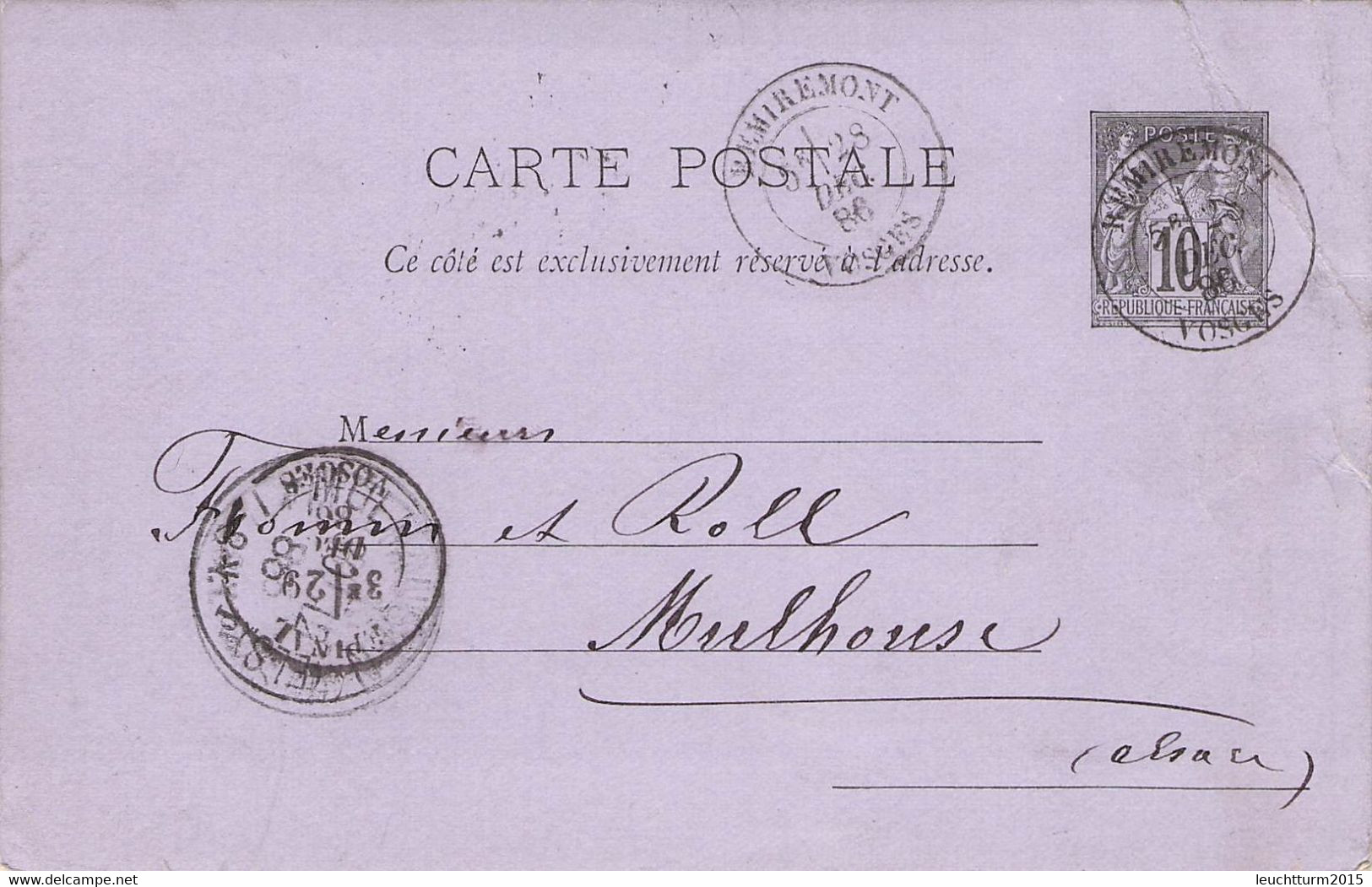 FRANCE - CARTE POSTALE 1886 REMIREMONT > MULHOUSE //G90 - Listos A Ser Marcados