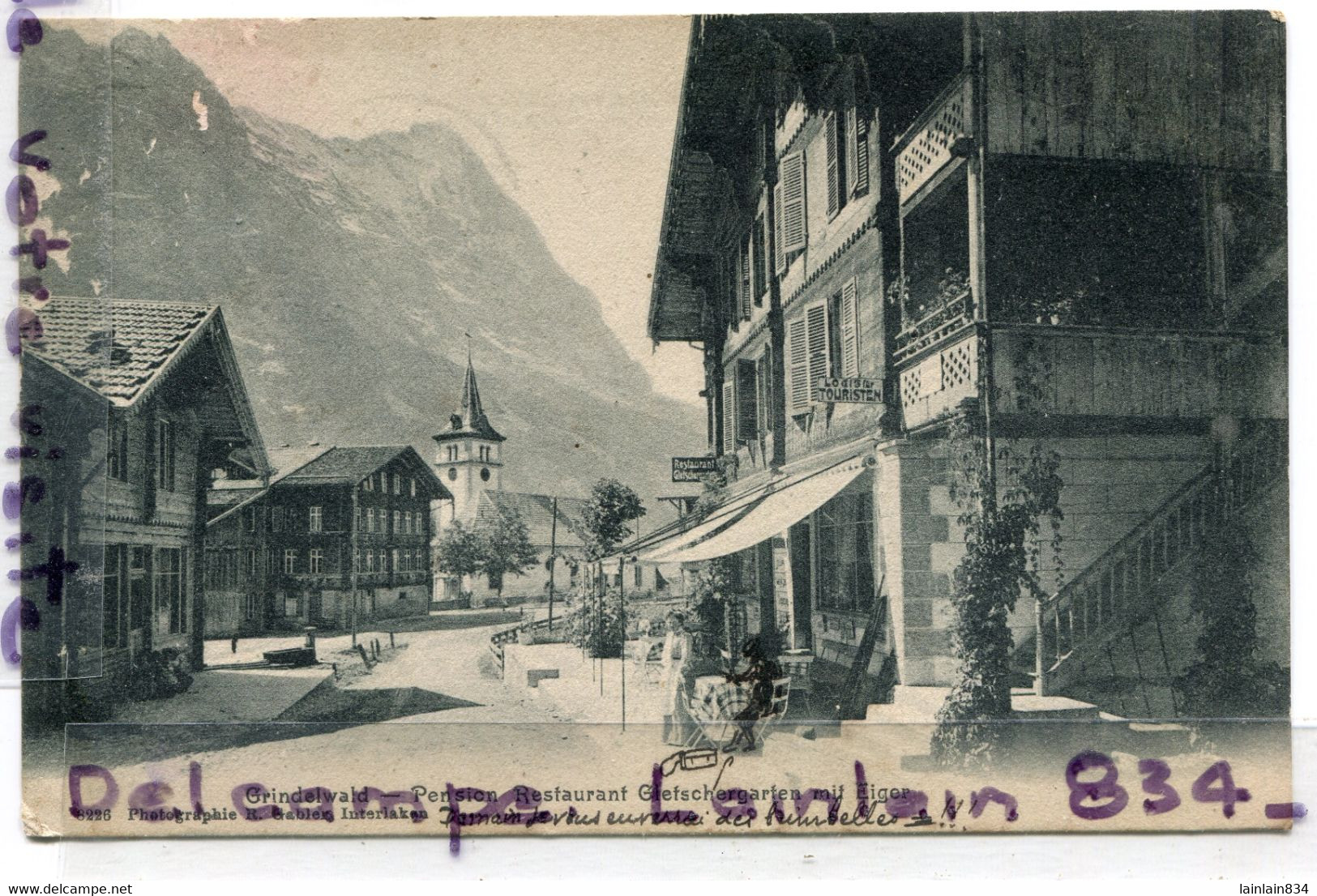 Grindelwald - ( BE Berne ),Pension Restaurant Glefschergartin Mit Eiger, Femme, écrite, 1907, épaisse, TBE, Scans. - Berna