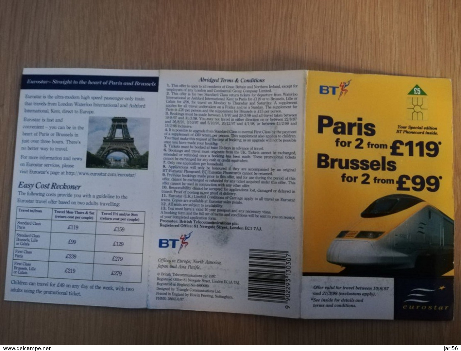 GREAT BRETAGNE  CHIPCARDS  EUROSTAR /SPECIAL FOLDER       5 POUND Sealed In Wrapper    MINT CONDITION      **3860** - BT Generales