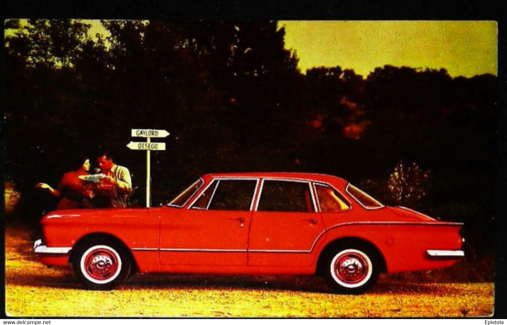 ► PLYMOUTH Valiant V-200 Sedan 1960 Beet. Otsego & Gaylord - Clarkston Garage - Automobile (Litho U.s.a.) - American Roadside