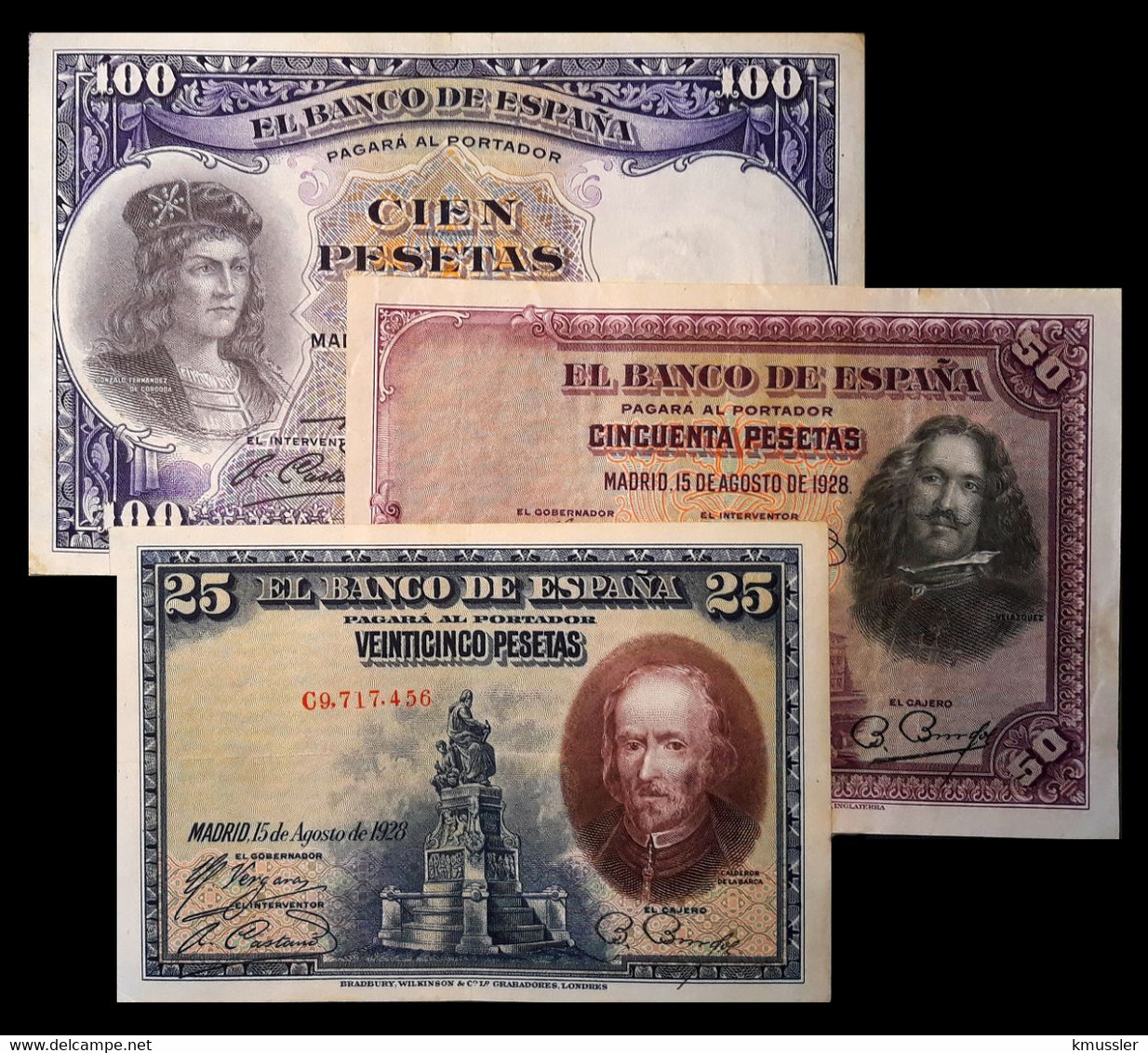 # # # Lot 3 Banknoten Spanien (Spain) 175 Pesetas 1928-1931 # # # - 1873-1874 : Eerste Republiek