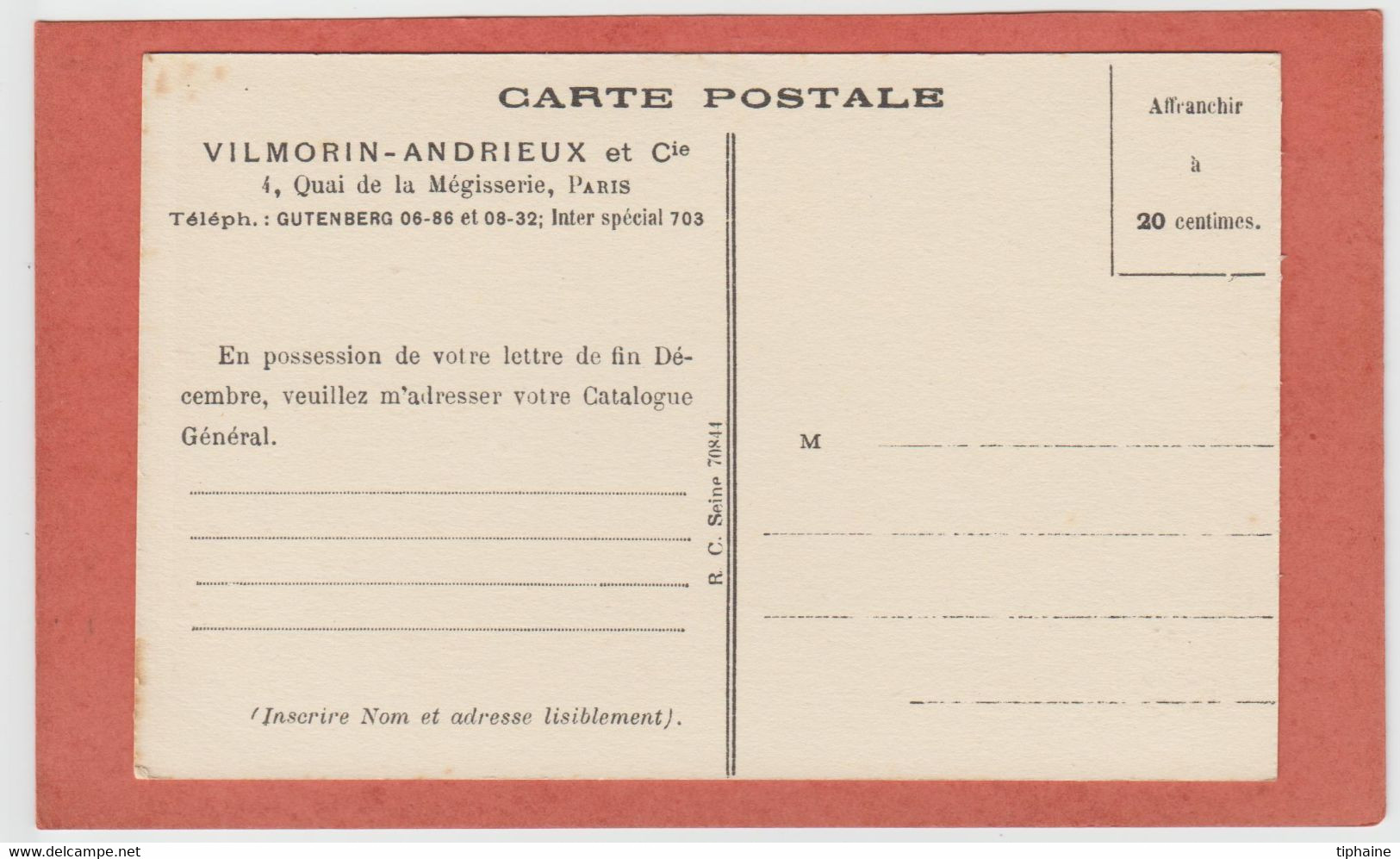 POIS DE SENTEUR A GRANDE FLEUR SOCIETE VILMORIN ANDRIEUX  PARIS MEGISSERIE LES SERRES PUBLICITE An: Vers 1920 Etat: TB - Fiori