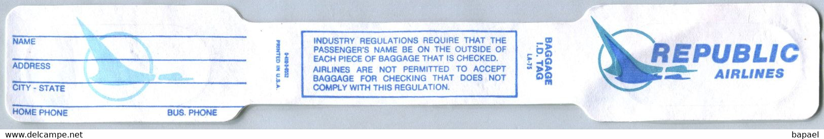 Étiquette De Bagages - Republic Airlines - Étiquettes à Bagages