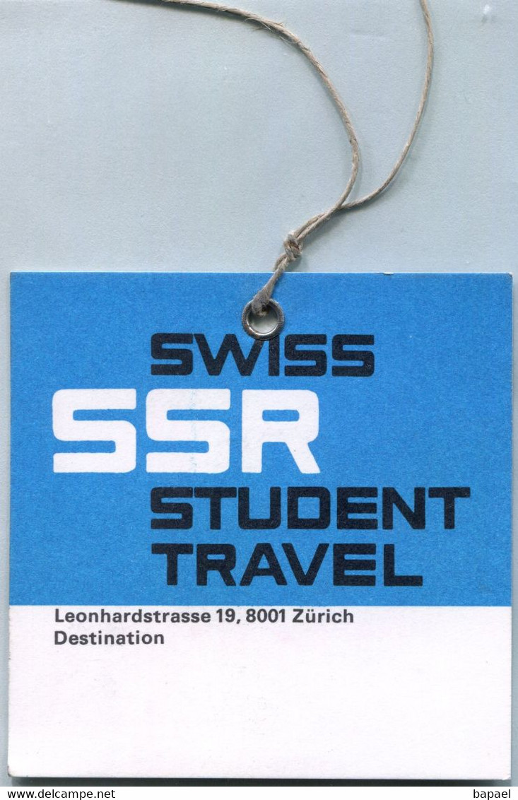 Étiquette De Bagages - Swiss SSR - Student Travel (Zürich) (Recto-Verso) - Étiquettes à Bagages