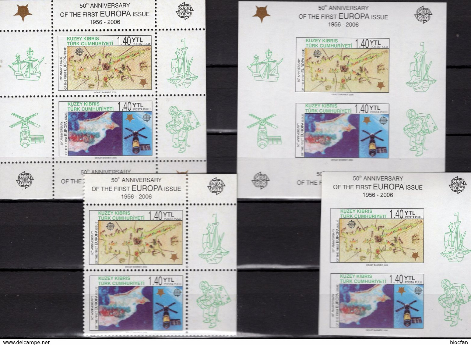 Blöcke CEPT 2006 TK-Zypern 630/1 2VB+Block 24A/B ** 28€ Stamps On Stamp M/s Hoja Blocs Ss Sheets Bf 50 Years EUROPE - Perfin